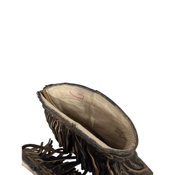 FREEBIRD by STEVEN Women's Sz US 11 Tonto Brown Fringe Leather Booties Boho - Picture 5 of 7